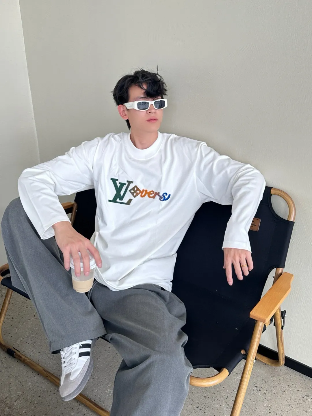 Louis Vuitton/Louis Vuitton 25Fw color gradient logo toothbrush sleeve long-sleeved T-shirt